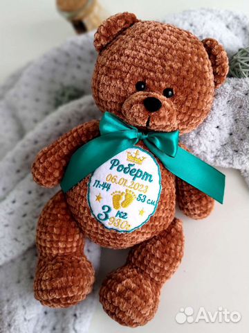 Именная игрушка с вышивкой метрикой