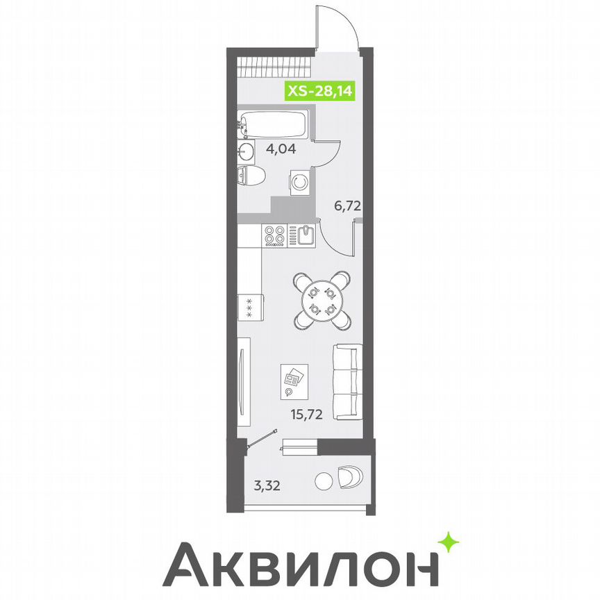 Квартира-студия, 28,1 м², 5/13 эт.