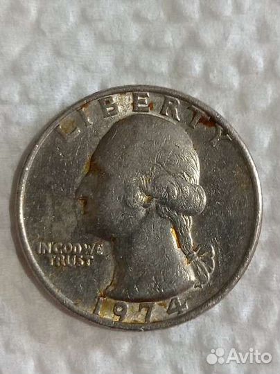 Монета liberty quarter dollar 1974