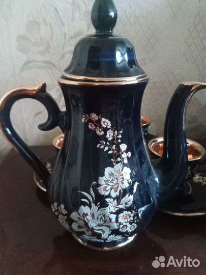 Сервиз кофейный кобальт позолота, винтаж, Индия