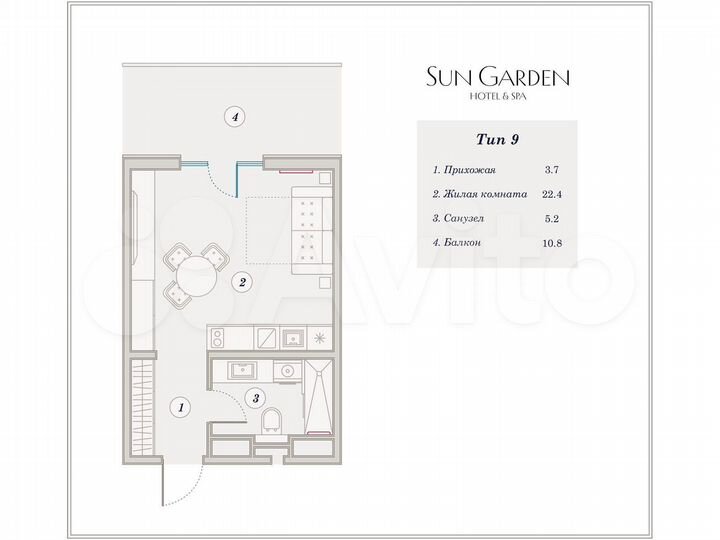 1-к. апартаменты, 39,8 м², 2/9 эт.