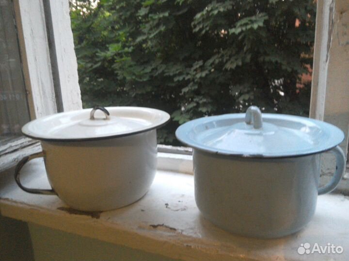 Горшок ночной эмалированный стальной с крышкой 2шт