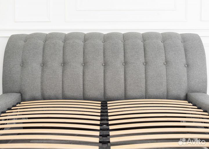 Кровать 200х200 рогожка серая