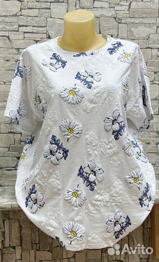 Футболка женская с цветами большой размер