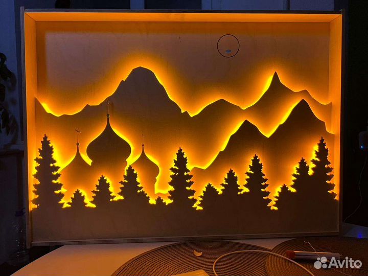 Оригинальный подарок, лофт картина. Светильник