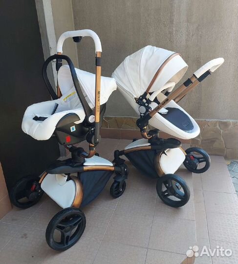 Коляска 3в1 Аулон Мах Белая (перекидная ручка)
