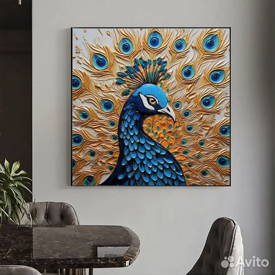 Роскошная картина маслом Золотой павлин