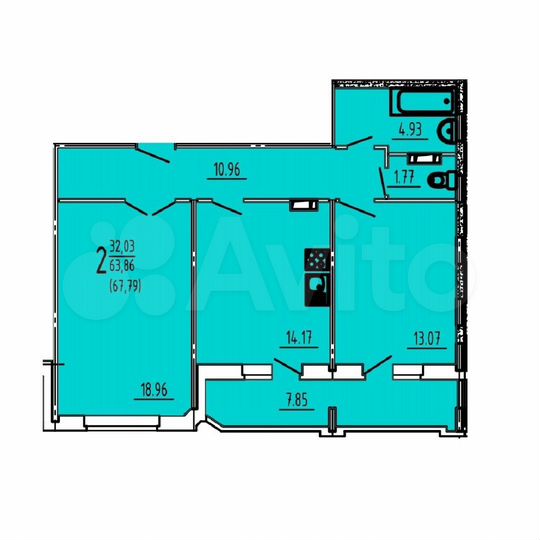 2-к. квартира, 67,8 м², 12/16 эт.
