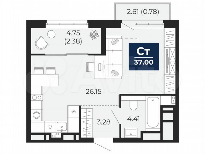 Квартира-студия, 37 м², 11/21 эт.