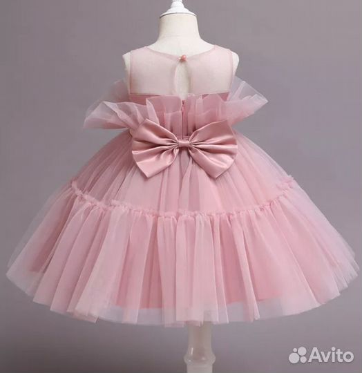 Пышное нарядное платье пудровое белое на годик