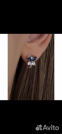 Серебряные серьги с фианитом «бабочки» новые