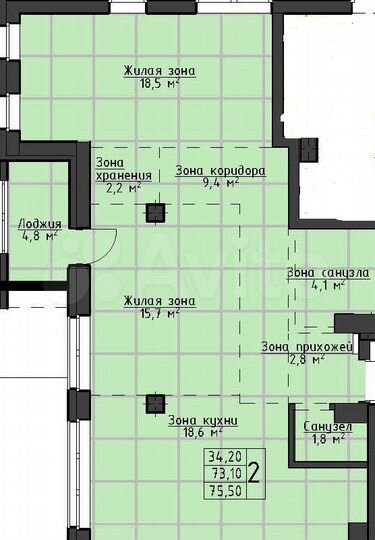 2-к. квартира, 75,5 м², 6/31 эт.