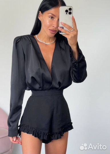 Боди из плотного шелка на запах Liklab