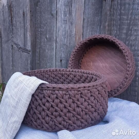 Корзины для дома. Вязаная,из хлопкового шнура