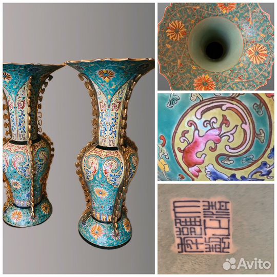 Парные китайские фарфоровые вазы ручной работы