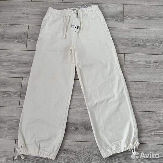 Брюки джоггеры zara из смесилого льна новые