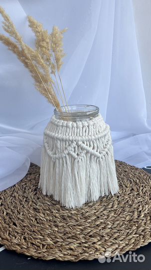 Ваза для цветов, бохо декор, макраме