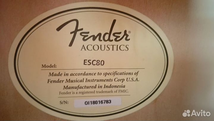Гитара Fender Acoustics ESC80 (Индонезия) с чехлом