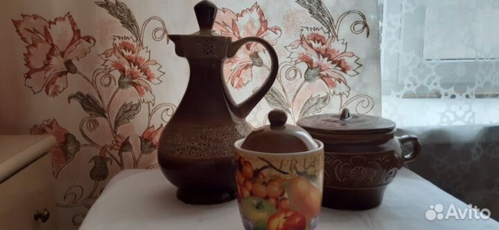 Кувшин, штоф с рюмками керамические