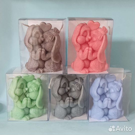 Свеча влюблённые зайчики ручной работы