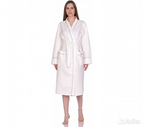 Халат вафельный Home One с кантом отбеленный 58