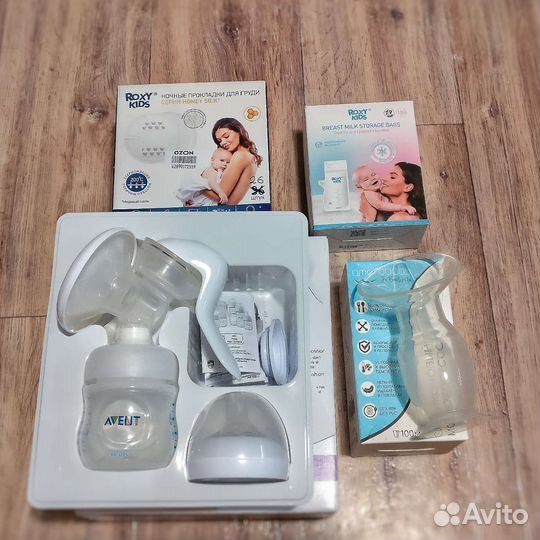 Молокоотсос avent ручной с бутылочкой