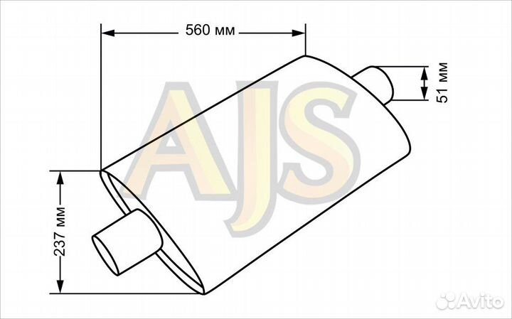 Бочка глушителя AJS ES овальная тихая 51мм