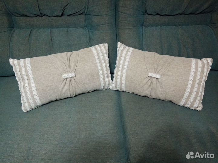 Декоративные подушки 2 шт с натуральным кружевом
