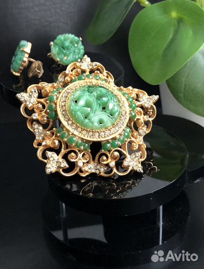 Брошь винтажная DeNicola и клипсы