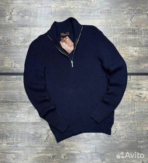Свитер на молнии синий