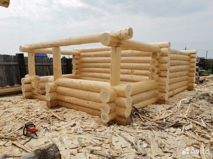 Сруб бани 6х6 с терассой