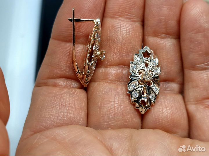 Серьги золотые с бриллиантами 1ct