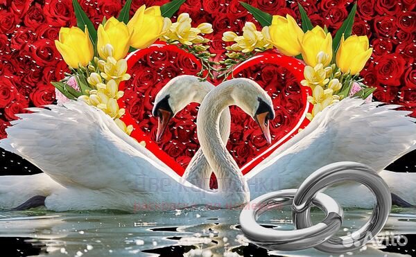 Алмазная мозаика 30x40 Кольца, лебеди и цветы