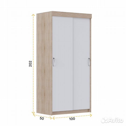 Шкаф купе, Бассо,100х50х202, Белый/Дуб Сонома