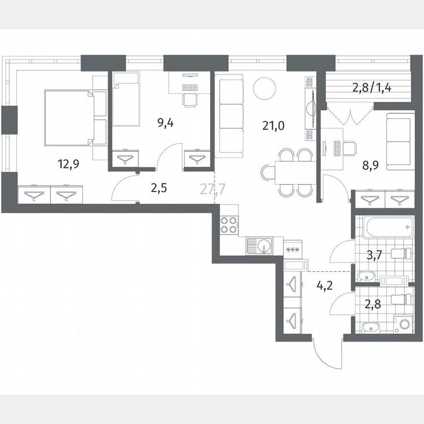 3-к. квартира, 66,9 м², 7/12 эт.