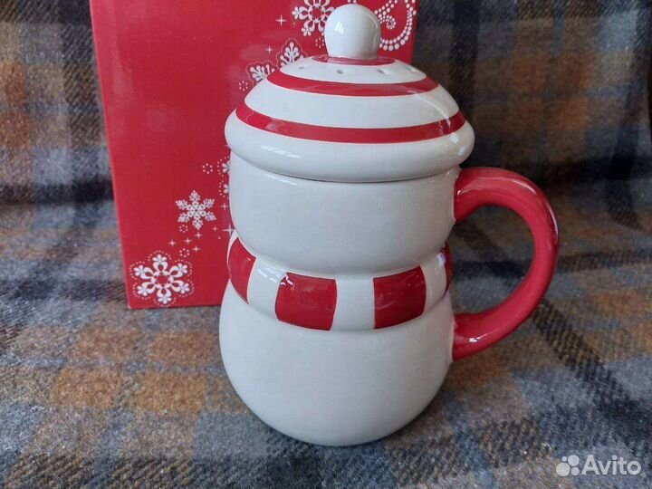 Кружка с крышкой Снеговик Avon, керамика, 500мл