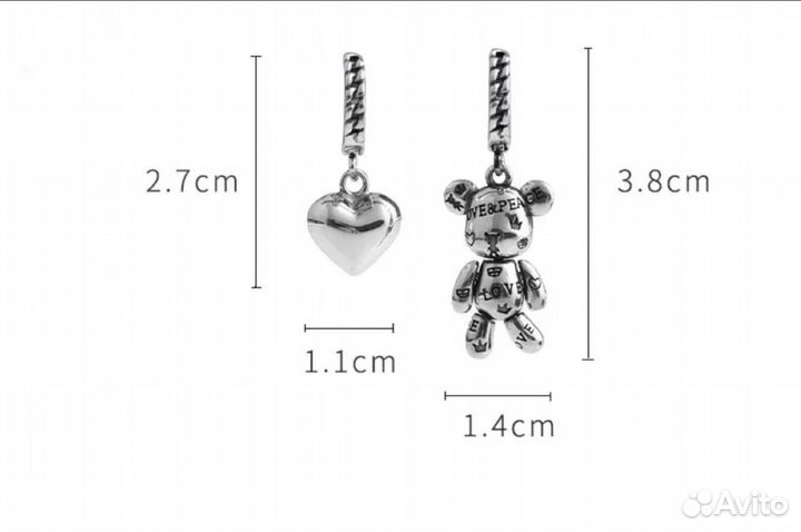 Серьги мишка + подвеска мишка