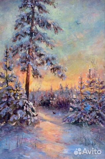 Картина маслом В объятиях зимы, пейзаж