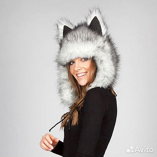 Шапка с ушками Волкошапка Зверошапка-ушанка Хаски