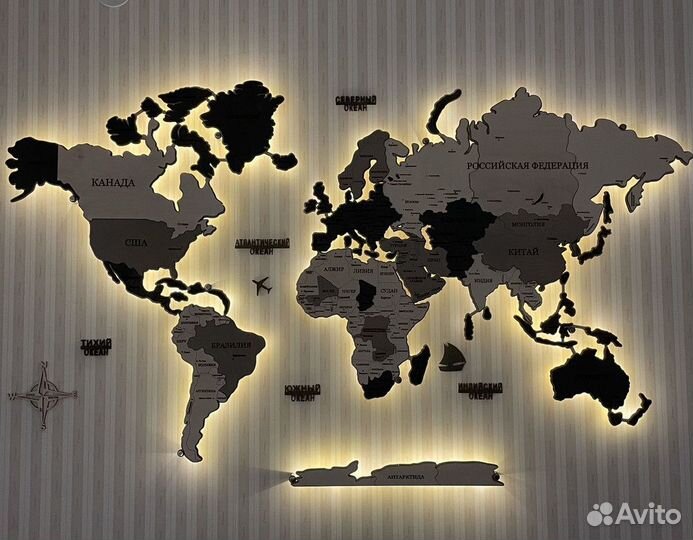 Настенная карта мира, подложка, подсветка