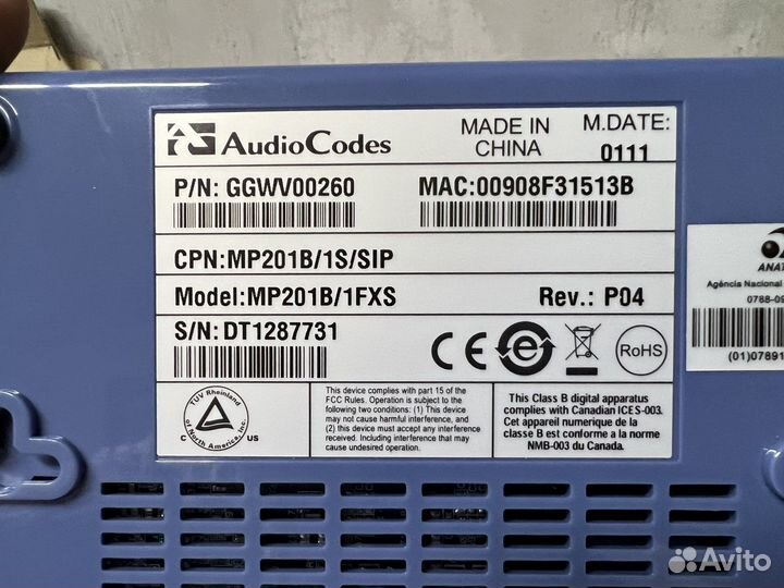 Новый шлюз AudioCodes M P201B/1FXS (MP201B/1S/SIP)