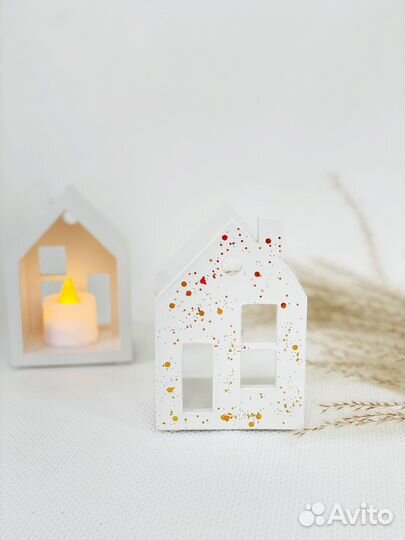 Подсвечник из гипса домик подарок