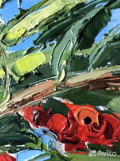 Картина маслом. Ветка рябины. 40х30