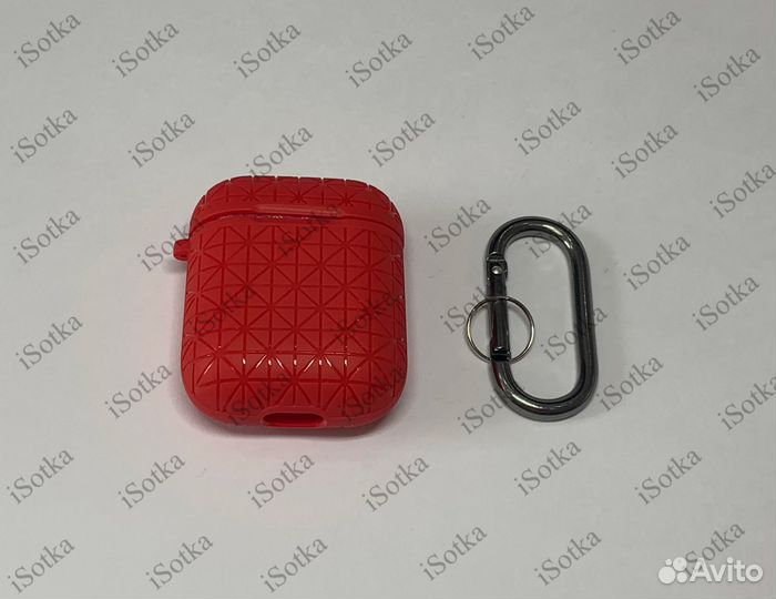 Чехол для AirPods 1/2 серия клетка (красный)