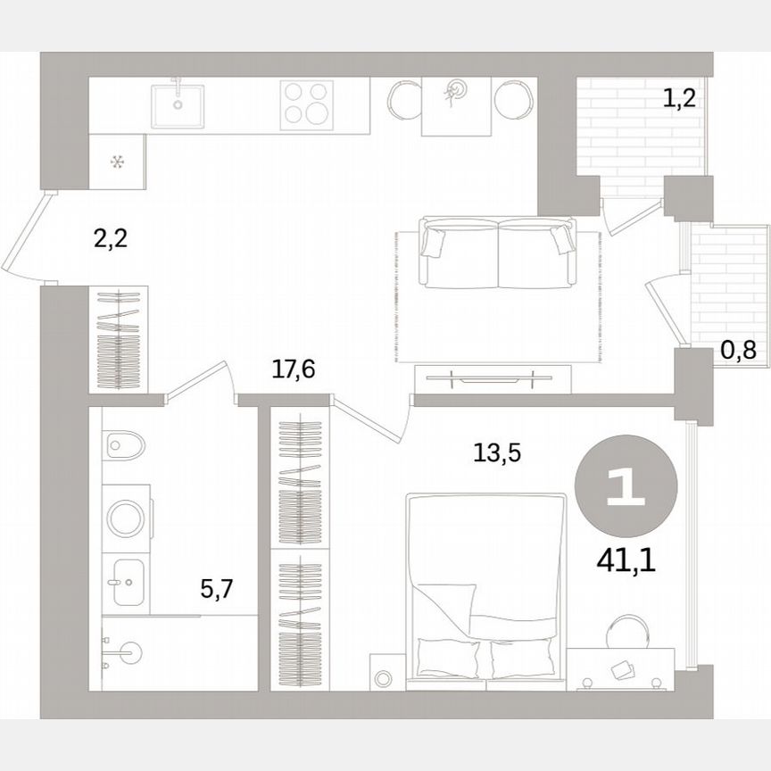 1-к. квартира, 40,8 м², 9/15 эт.