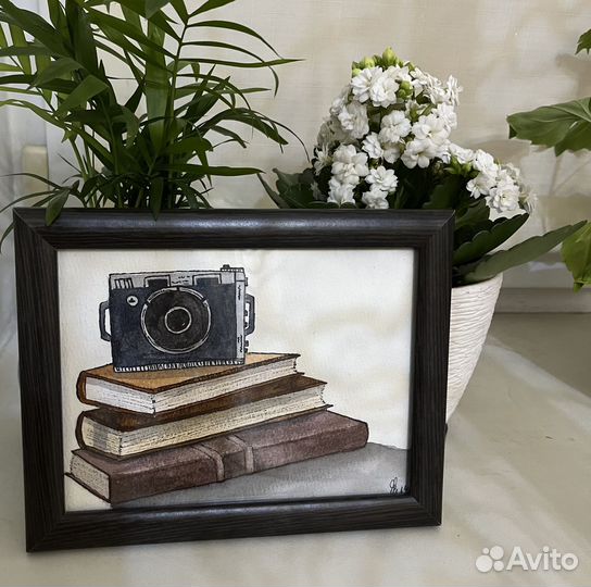 Акварельная картина фотоаппарат 12*16