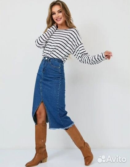 Юбка женская джинсовая миди с разрезом