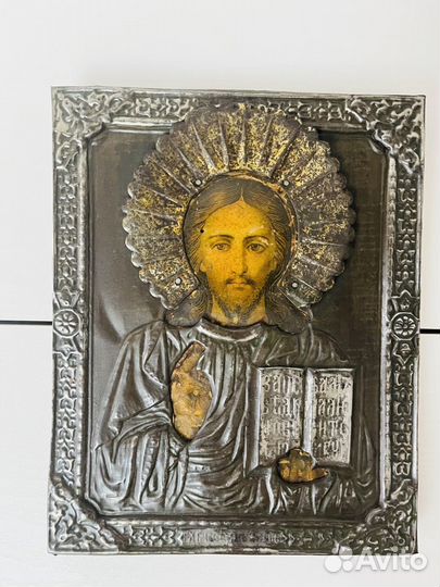 Старинная икона Господь Вседержитель оклад 19в