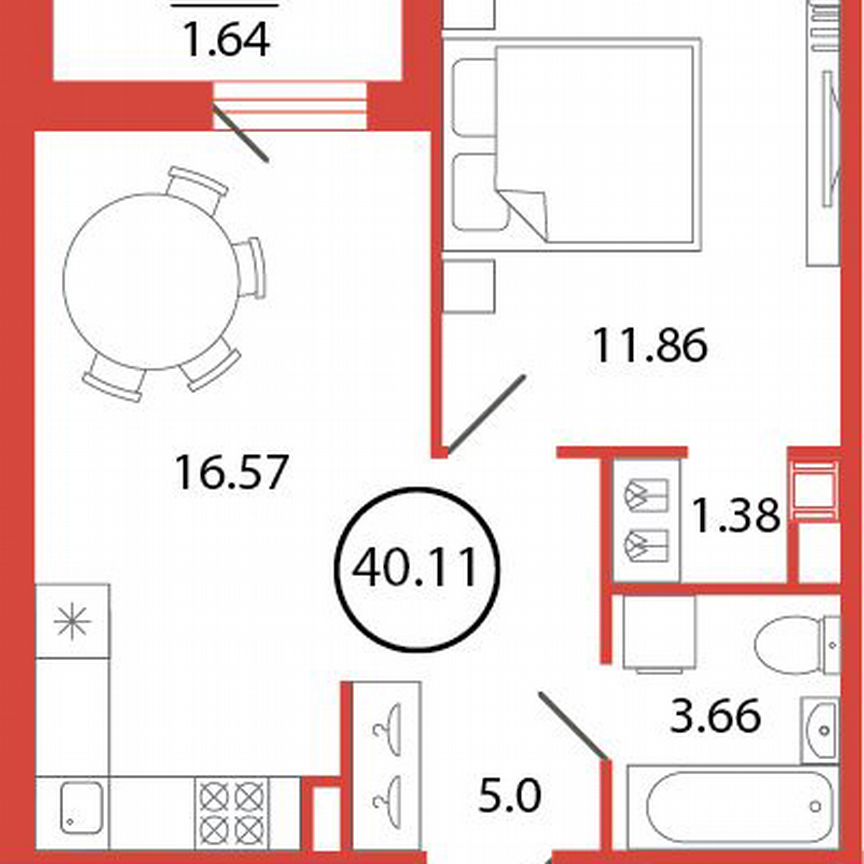 1-к. квартира, 40,1 м², 3/12 эт.