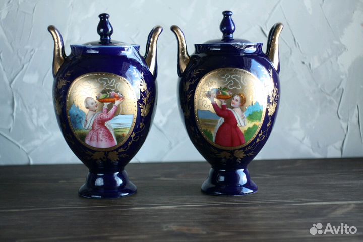 Вазоны кобальт,роспись фарфор,парные